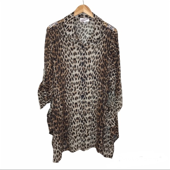 Sterling Styles One Size Longline Button Front Cardigan Animal Print Ruched Knit - Picture 1 of 10